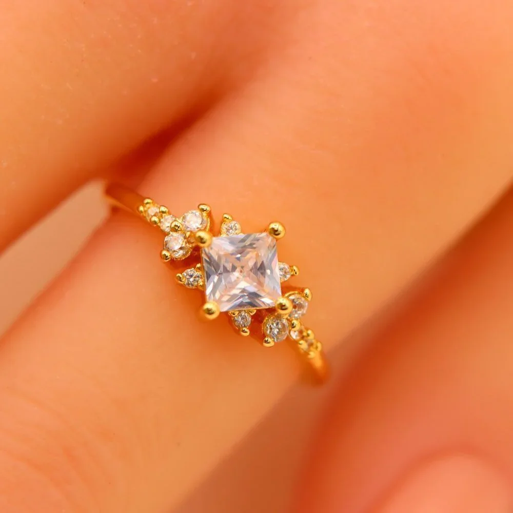 Noble Square Flower Gold Plated Princess Ring for Women, EVGCM074-6